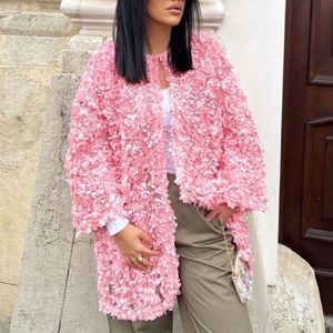 NWT Zara Floral Textured Knit Coat Size S